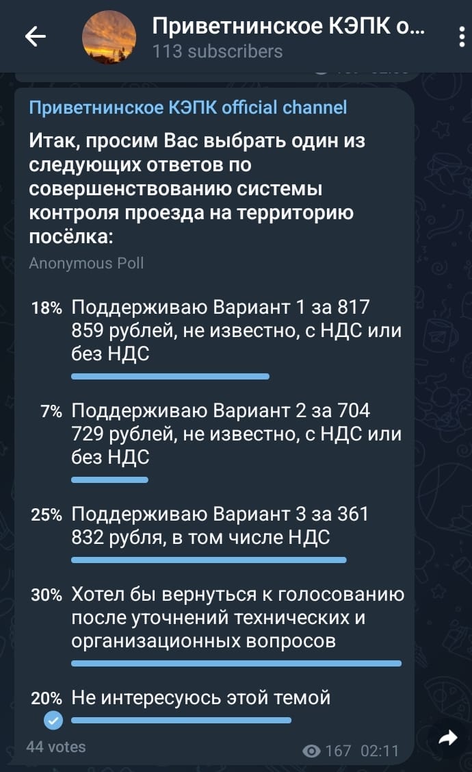Результаты голосования по шлагбауму на 18.08.2022 г.